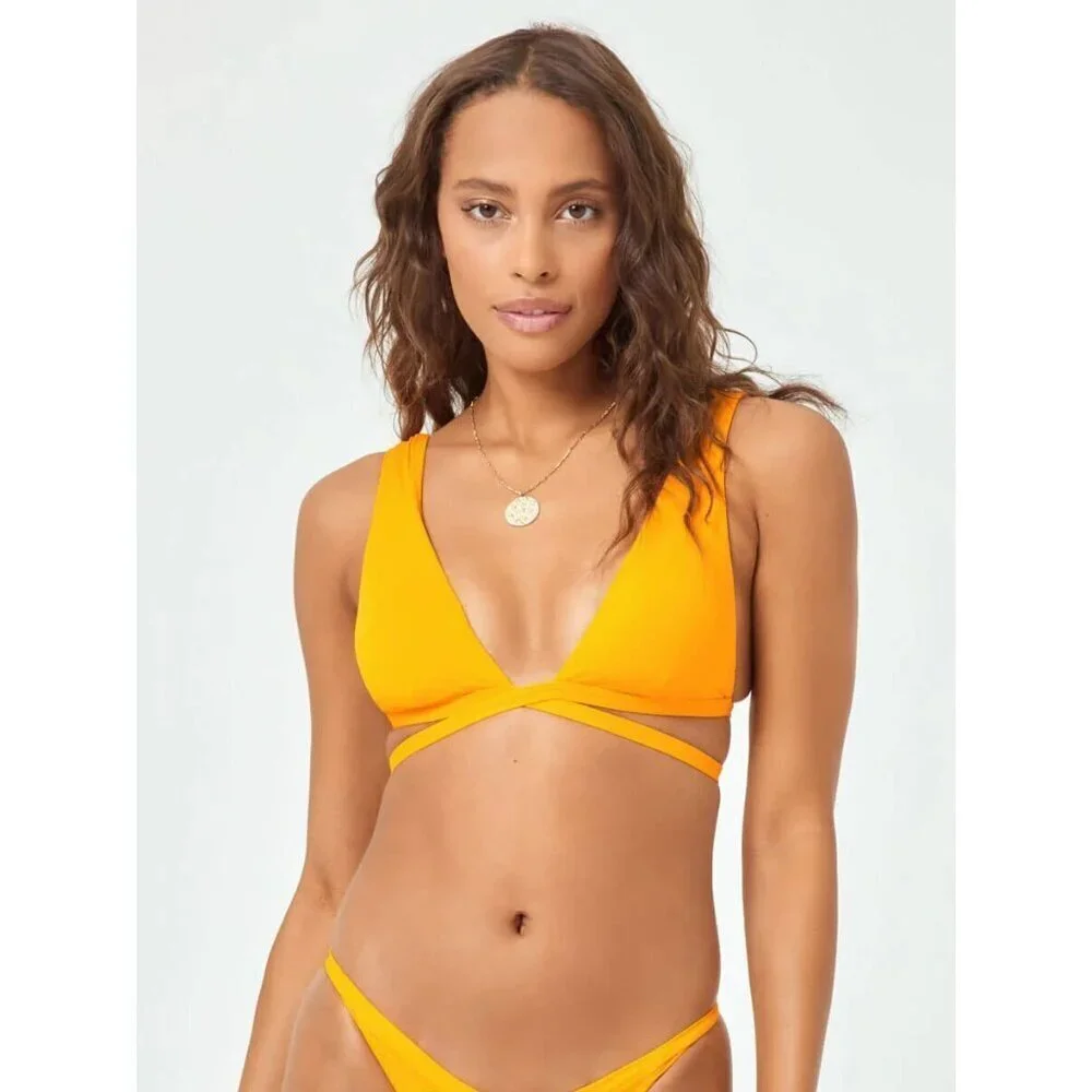 L Space Women's Mango Avery Bikini Top Retro Wrap Around Swimwear Size XL NWT